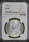 1885 Morgan Silver Dollar Graded (NGC MS62) $1 US Mint Philadelphia MS-62