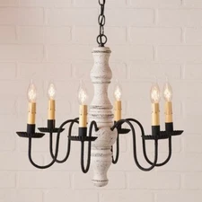 Gettysburg 6 Arm Wood Chandelier in Americana White. Country Lighting Chandelier