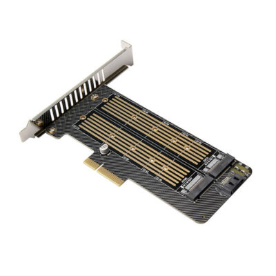 Dual SSD PCIe Adapter Card for M.2 NVMe & SATA, 32Gbps Speed, Windows/Mac/Linux
