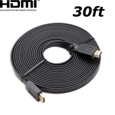 HDMI 30FT Flat HDMI V1.4 3D Ethernet Cable For Blu-ray DVD Xbox One PS4 HDTV US