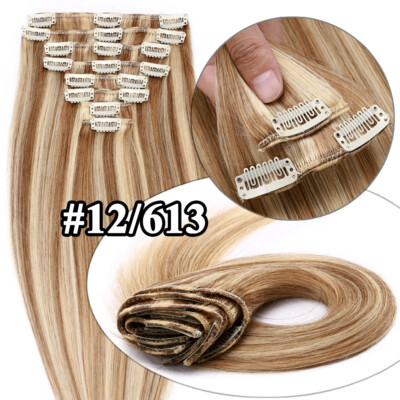 AAAAA+ THICK Clip in Human Hair Extensions 100% Remy Full Head 8PCS Double Wefts
