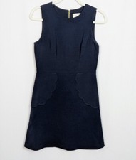 Eliza J Fit Flare Knee Length Dress Scalloped Side Detail Pockets Exposed Zipper