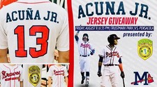 RONALD ACUNA JR MISS BRAVES #13 ROOKIE JERSEY XL W GAME TICKET (1)  /1000