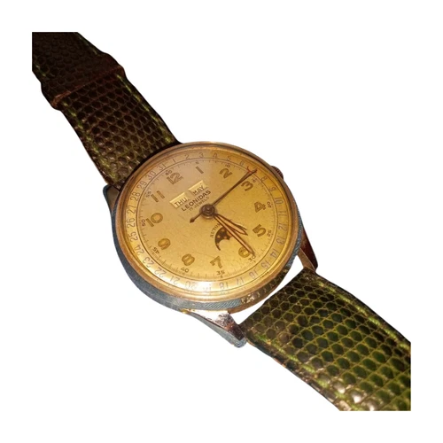 Not Working Leonidas Watch Moon Phase Triple Calendar Vintage Used - Picture 7 of 8
