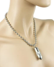 Steel Open Bullet Pendant Necklace Pill Case Twist Med Ball Chain Choker