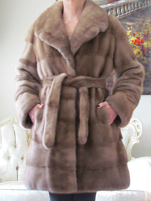 NAFA Horizontal Natural Mink Fur Pastel,Belted Mantello/Coat/Jacket 40,S-M/6-8