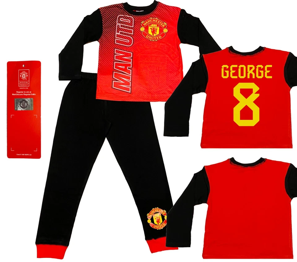 Manchester United Pyjamas Boys Football Pjs Ages 3-10 -Personalisation Available