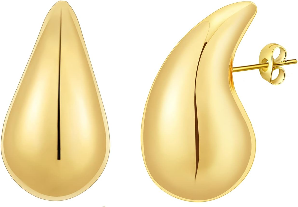 Chunky Lightweight Gold Hoop Earrings for Women – Hollow Waterdrop Design, Perfect Everyday Dupes