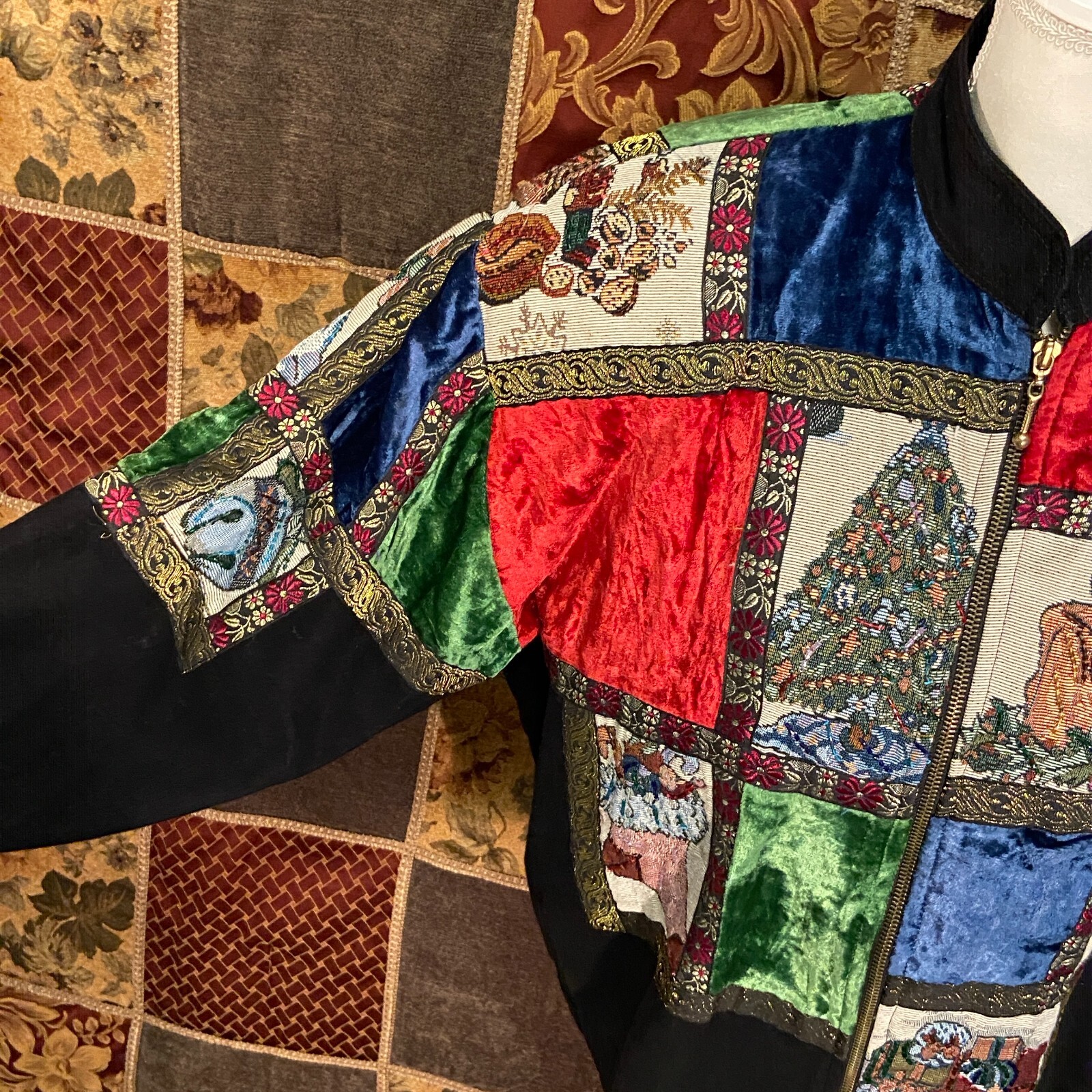 Modi Christmas Patchwork Embellished Lined Bomber… - image 6