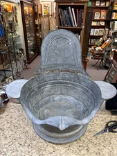 Antique Galvanized Metal Cowboy Sit Down Tub w/Backrest