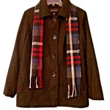 LONDON FOG -  Black Pea Coat with Plaid Scarf - Junior's Size: XL