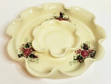 Ruffled Edge Chip & Dip Pottery Platter Floral  10" Diameter 