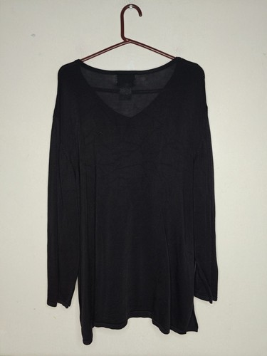 Vintage Quacker Factory Black V-Neck Long Sleeve Top Embellished Rhinestones 3X - Picture 4 of 7