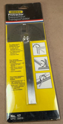NOS General Tools 17 Square Head Protractor, Angles 0° To 180°, Stainless Steel