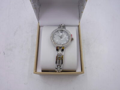 Small Faced Cubic Zirconia Lined Silver Watch Roman Numerals w/ Box