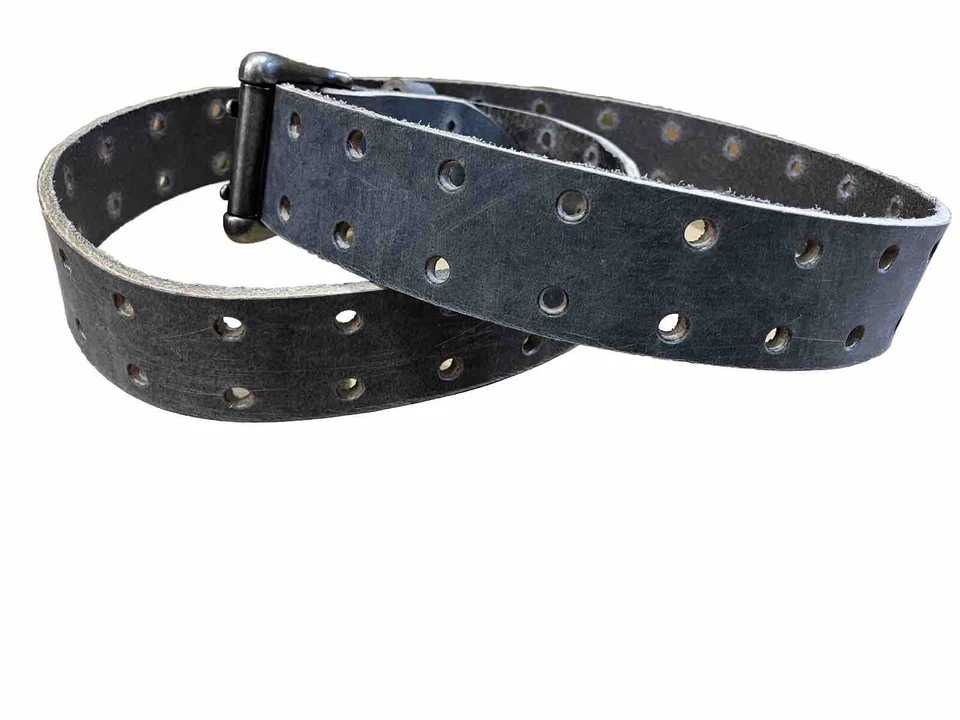 "Cinturón de cuero de dos puntas gris doble agujero hecho a mano de 1,5"" de ancho" Foto 2 de 4