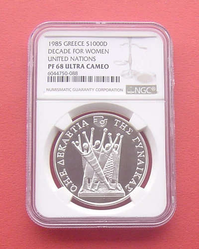 Greece 1985 Decade For Women 1000 Drachmes Silver Proof Coin NGC PF68UC 