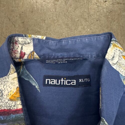VTG 90s Nautica AOP Fish Hawaiian Button Down Shirt Outdoor Short Sleeve XL - Picture 3 of 3