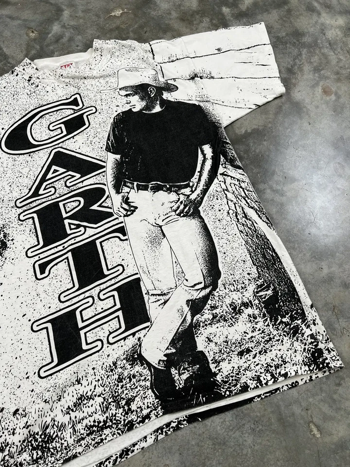Vintage Garth Brooks All Over Print Tee White + Black Sz XXL - Image 3 of 4