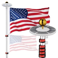 Apluschoice EZ GO Aluminum RV Flag Pole Kit with Solar Light for Camping