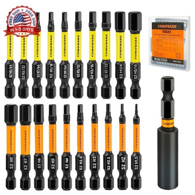 21pc Hex Bit Set Metric SAE S2 Steel 1/4 Shank 2 Length Magnetic for Electronics