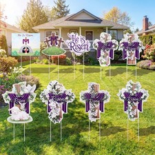 9 Pcs He Is Risen Yard Sign Outdoor Decorations Easter Yard Stakes Easter Rel...