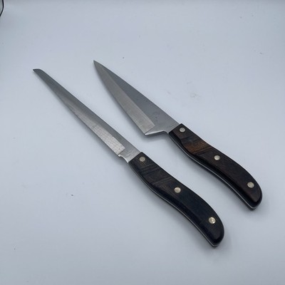 Set 2 VTG EKCO Arrowhead Knives French Chef Bread Thumbrest Handles USA
