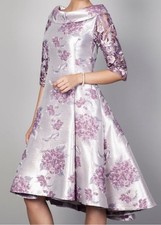 Lizabella 2911 Silver Dipped Hem Dress with Purple Floral Design | 10 | RRP £300