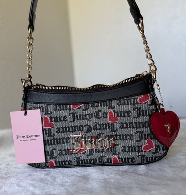 Juicy Couture I Heart Juicy Shoulder Bag Black /Beige/Red/Gold NWT Heart Charm