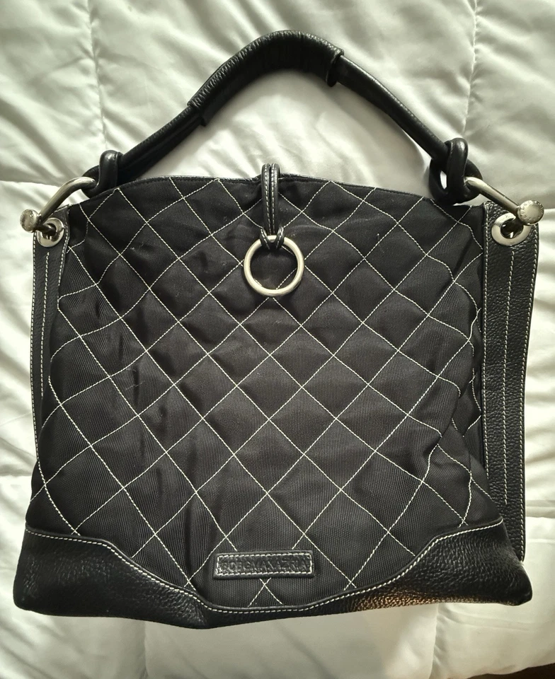 Black BCBG Max Azria Leather/polyester Quilted  Hobo Silver Metal Handbag - Image 2 of 4