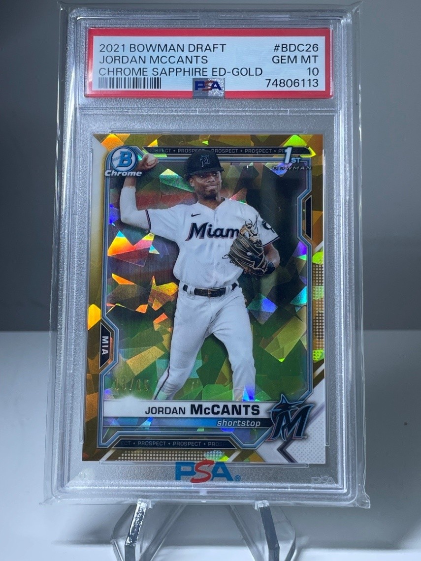 2021 Bowman Draft Chrome Jordan McCants Chrome Sapphire Ed Gold PSA 10 /15