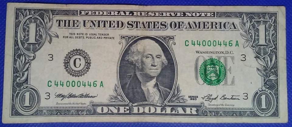 **WEB PRESS NOTE** ((EXPERIMENTAL)) $1 1993 Plate #1/8 Federal Reserve Note - Image 2 of 3