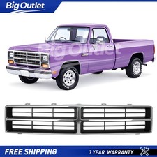 Front Grille Chrome Shell With Argent Insert For 1986-1990 Dodge D150 D250 D350