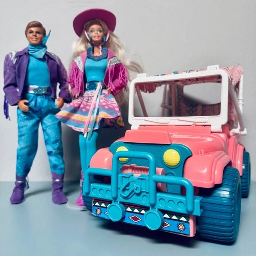 VINTAGE  1989 WESTERN FUN BARBIE9932 KEN9934 W/DESERT RIDER7525 SET MATTEL NICE!