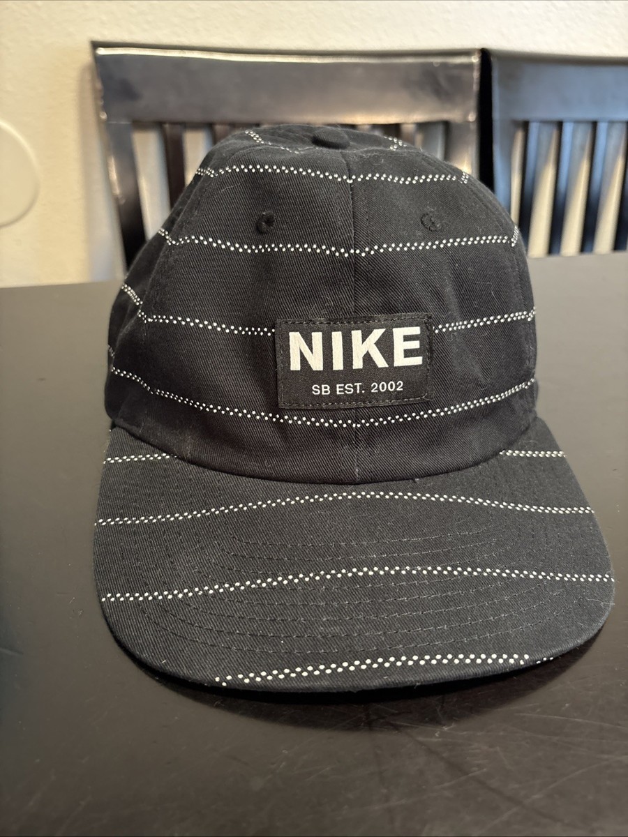 NIKE SB HERITAGE 86 SKATE STRIPED STRAPBACK HAT CAP - BLACK BV2661