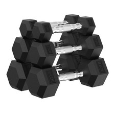Hex Dumbbell Set 45 lb Rubber Encased Home Gym Dumbbells Weights Set