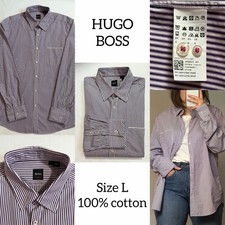 HUGO BOSS Men's Casual Purple and White Striped Shirt