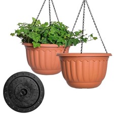Hanging Planter 12" for Indoor Outdoor Plants - 2 Pack with Drainage Tray