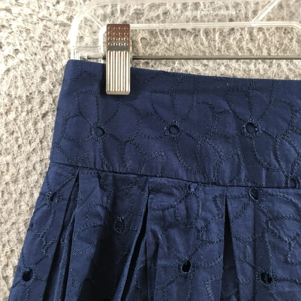 Falda Isaac Mizrahi Mujer 4 Azul Marino Línea A Bordada Algodón Plisado Cremallera Foto 3 de 4