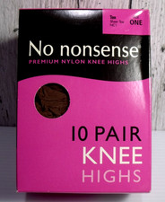 No Nonsense Premium Comfort Band Nylon Knee Highs One Size Tan Sheer Toe 10 pair
