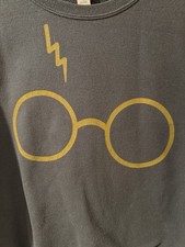 Harry Potter Sweatshirt: Dark Gray: Size Small: Glasses And Scar: Crew Neck
