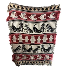 Vintage Crown Crafts Dalmatian Dog Fireman Hydrant Bell Tapestry Blanket Throw