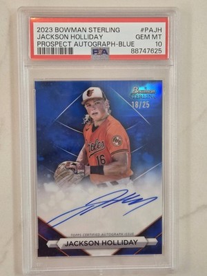 2023 Bowman Sterling JACKSON HOLLIDAY RC Rookie Auto Blue Refractor #/25 PSA 10