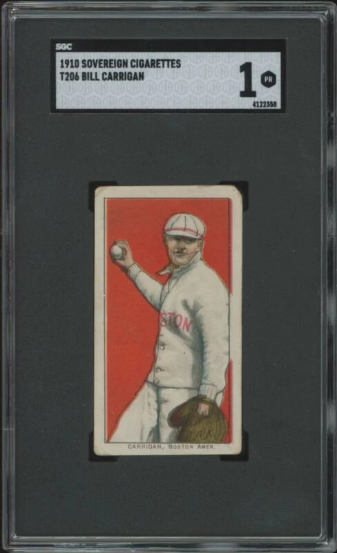 1909 T206 BILL CARRIGAN NNO POOR SOVEREIGN 350 EYE APPEAL SGC 1 BOSTON RED SOX