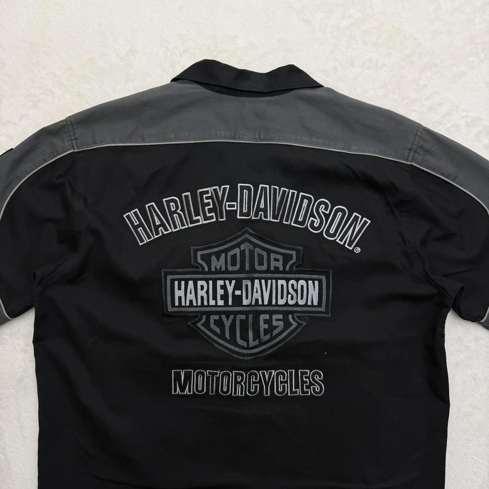 Camisa Harley Davidson Para Hombre Mediana Negra Gris Botón Delantero Mecánico Motocicleta Foto 2 de 4