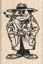 Smoking Man In Overcoat 1 1/4 x 1 3/4" Mounted Rubber Stamp