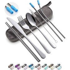Travel Utensils Set with Case Reusable Portable Cutlery Set Stainless Steel 8pcs