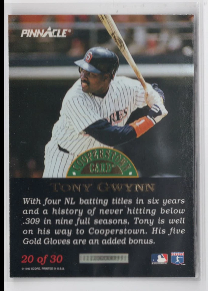 1993 PINNACLE COOPERSTOWN DUFFEX RARE TONY GWYNN /1000 - Image 2 of 2