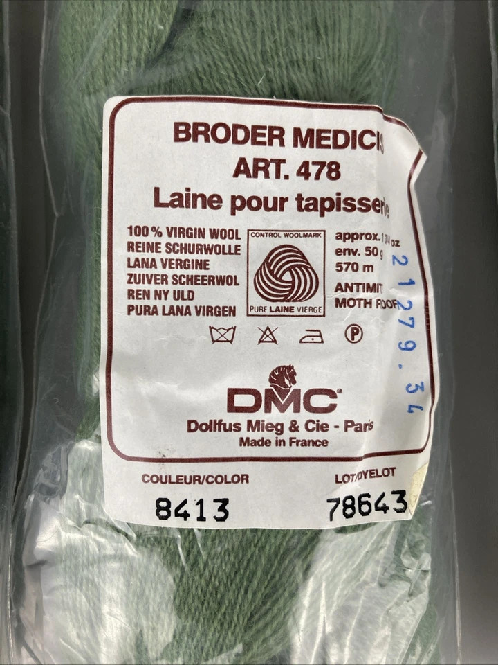 3 x HKS DMC Broder Medicis #8413 Green Virgin Wool Thread VTG 570m - Image 3 of 4