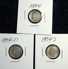 Roosevelt Dime lot  1954 P-D-S   90% Silver (Lot of 3)  (NR)
